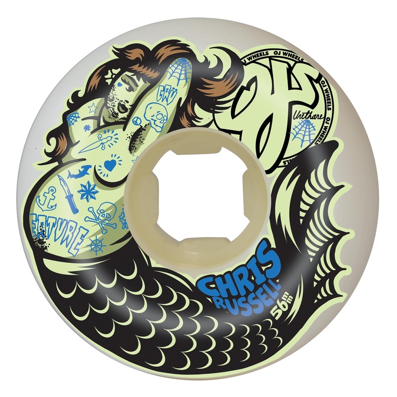 56mm Chris Russell Sexy Mermaid Double Duro White 99a/95a OJ Skateboard Wheels White 56mm