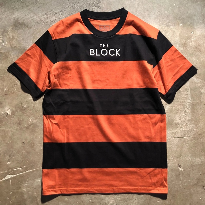 Block – Striped Logo Tee – Black – Orange Medium