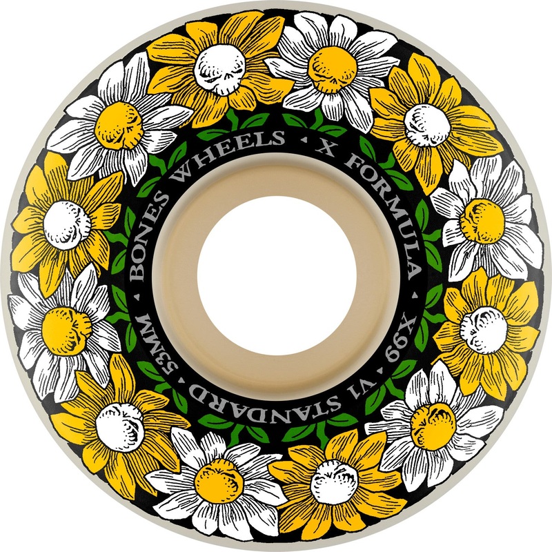 Bones 99a X Formula V1 Pushing Up Daisies Skateboard Wheels 52mm White