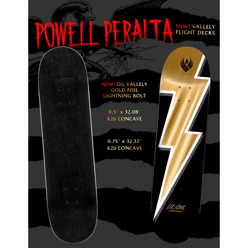 POWELL PERALTA VALLELY LIGHTNING LOGO GOLD FOIL 8.75″ FLIGHT SKATEBOARD DECK