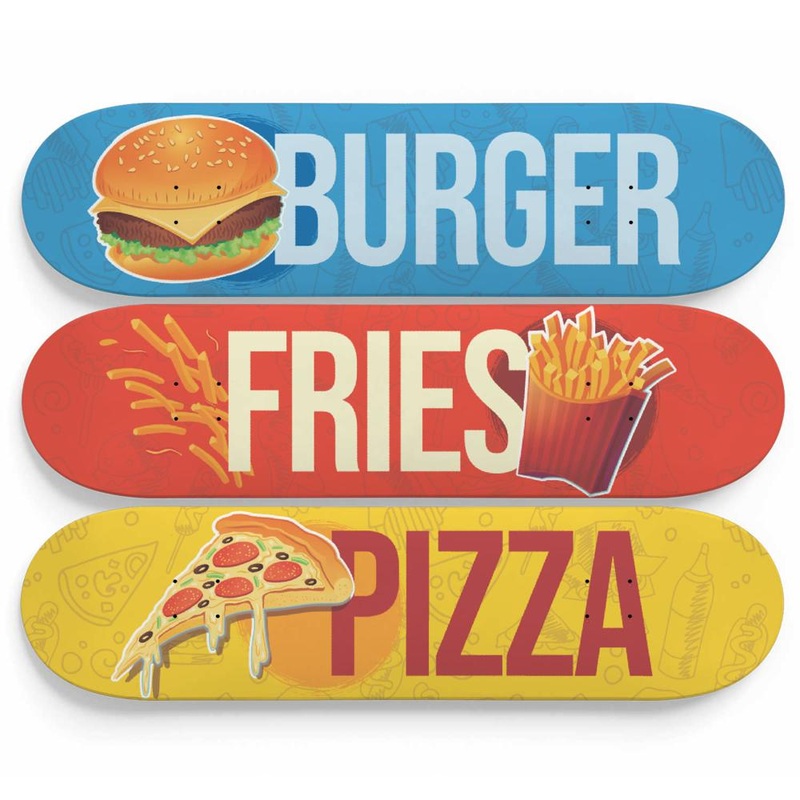 Fast food, Burguer, Fries and Pizza | Skateboard Wall Art, Mural & Skate Deck Art | Restaurant Decor | Home Decor | Wall Decor