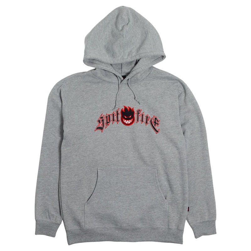 Spitfire Immortal Fire Embroidered Hooded Sweatshirt Heather Grey Medium
