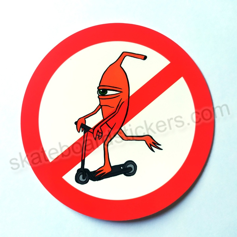 Toy Machine “No Scooter” – Skateboard Sticker 10 cm across approx.