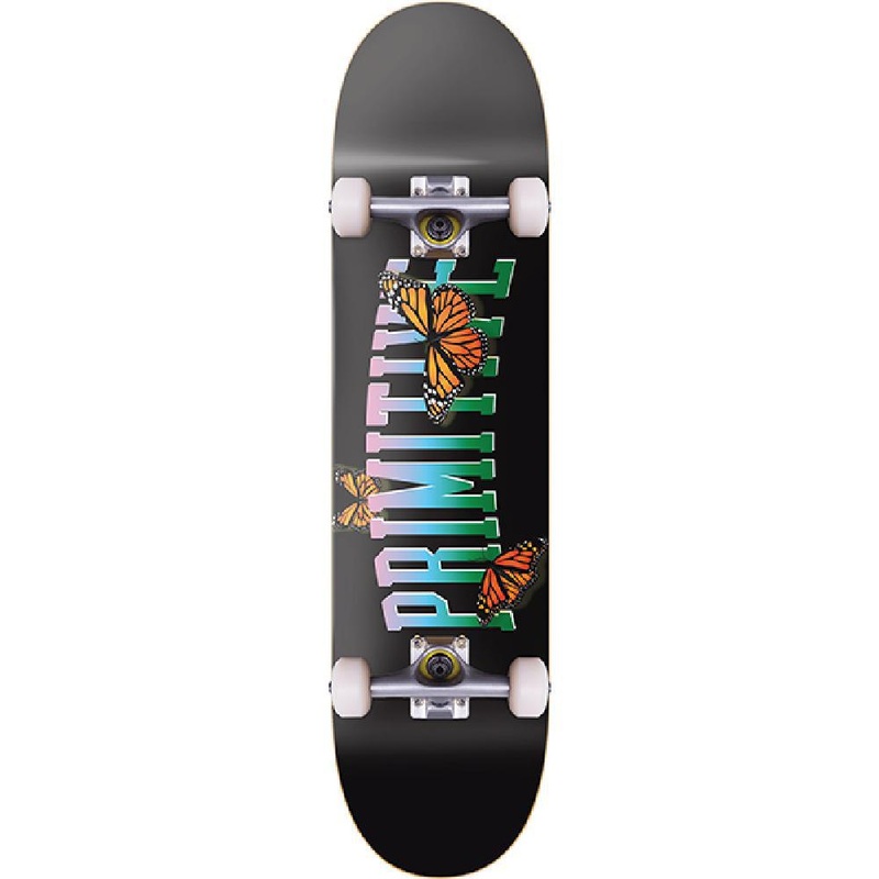 Primitive Collegiate Butterfly in Black 7.3″ Skateboard Complete