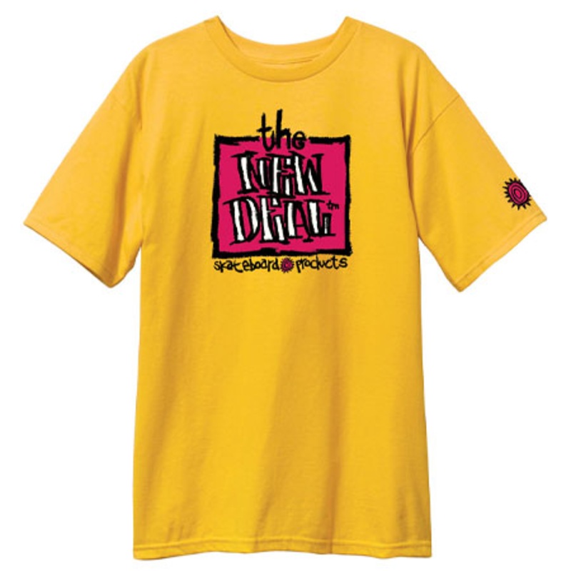New Deal Skateboards Original Napkin Logo T Shirt Gold/ Red Large