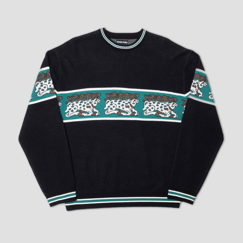 Passport Antler Knit Sweater Black/Teal Small