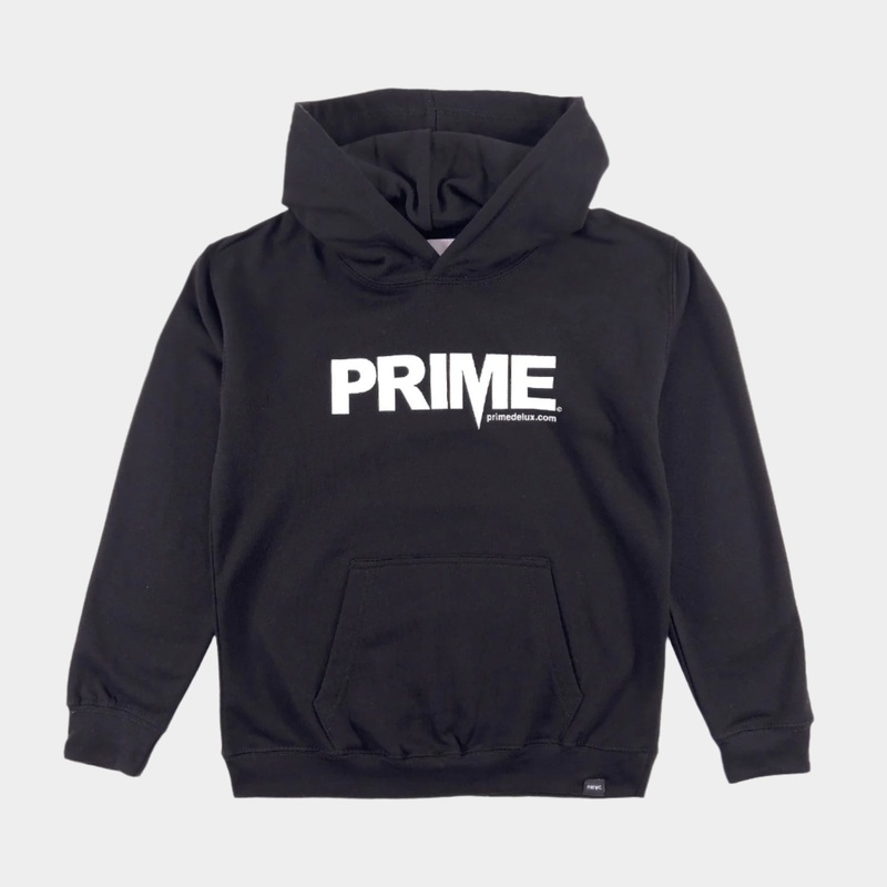 PRIME DELUX YOUTHS OG PREMIUM HOODED SWEAT – DEEP BLACK / WHITE Kids S