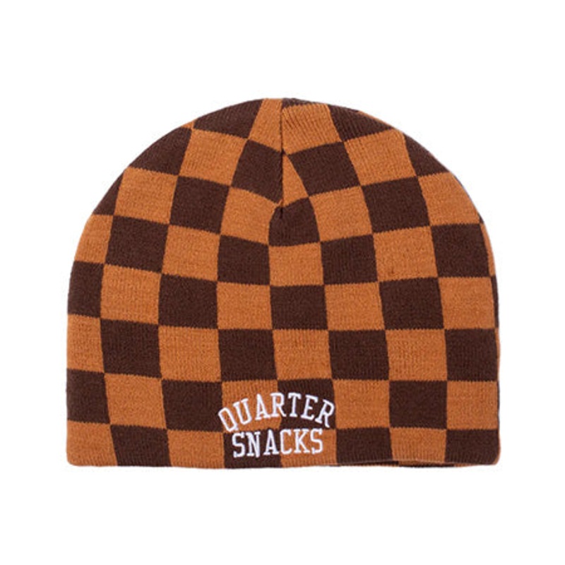 Quartersnacks Checkerboard Beanie Tan/ Brown One size fits all