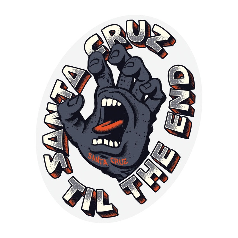 Til the End Hand 4in Santa Cruz Stickers (25 Pack) Grey 4 in