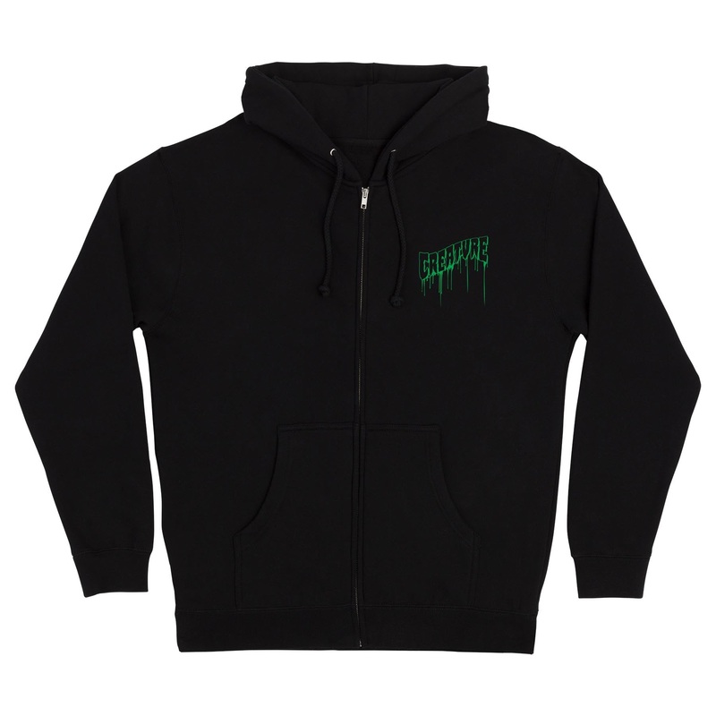 Logo Outline Drip Mens Creature Zip Hoodie Black S