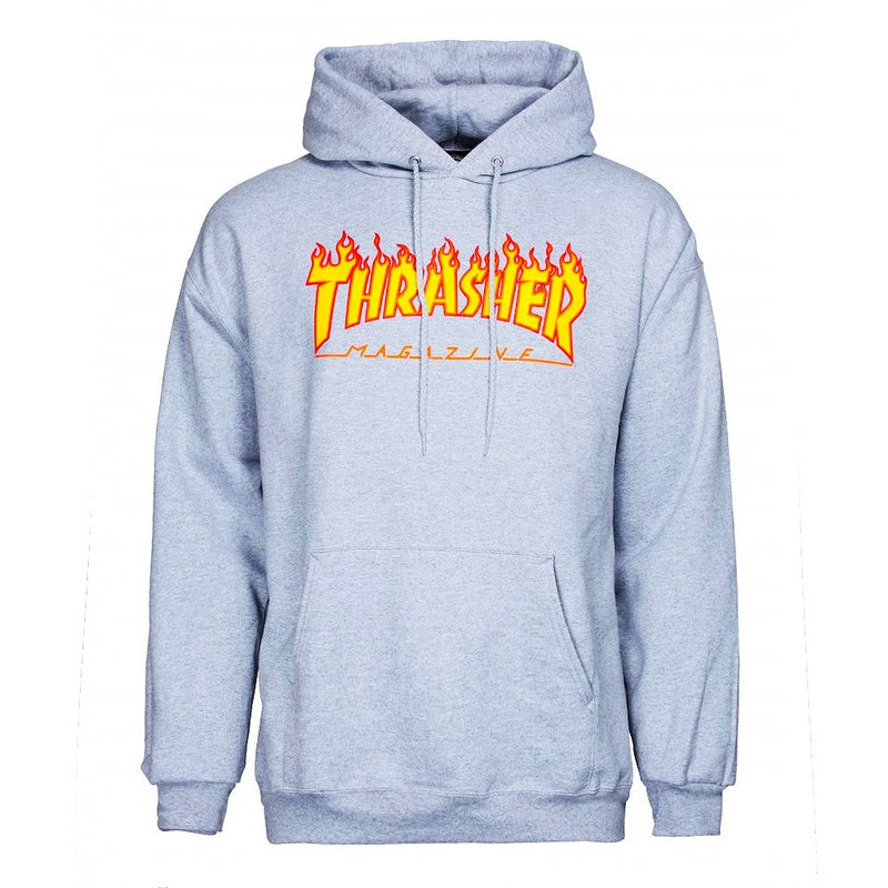 Thrasher – Flame Logo – Hooded Sweat – Grey S