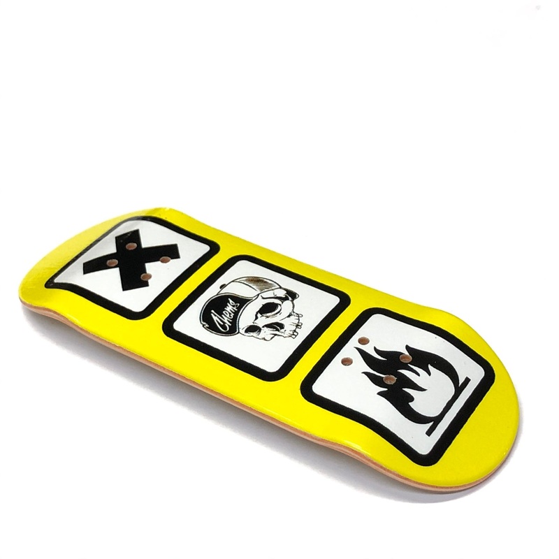 Chems Yellow “Warning” Fingerboard Deck 29mm Mid-Pro Popsicle