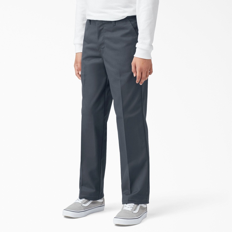 Dickies Boys Classic Fit Straight Leg Flat Front Pant Flex Waist Charcoal 8
