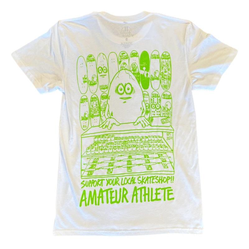 AMATEUR ATHLETE X HEROIN SKATEBOARDS SUPPORT YOUR LOCAL TEE WHITE S