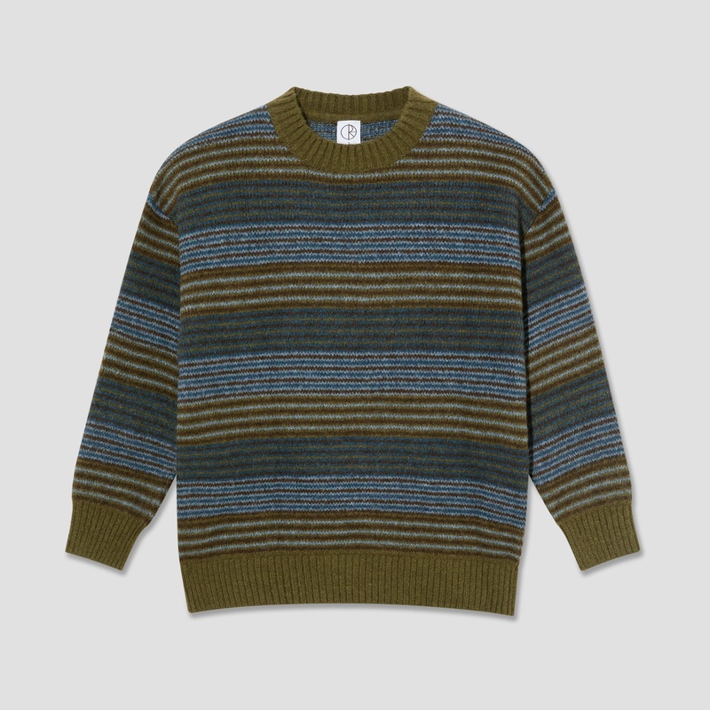 Polar George Sweater Crew Blue Green Stripe S1