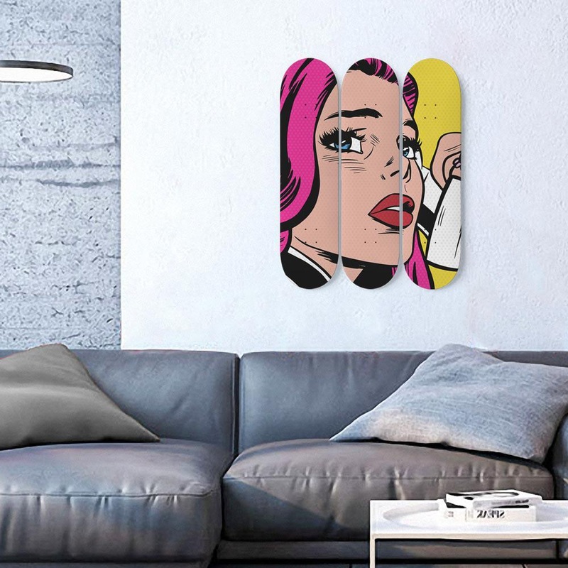 Pop art Girl in Distress Skateboard Wall Art