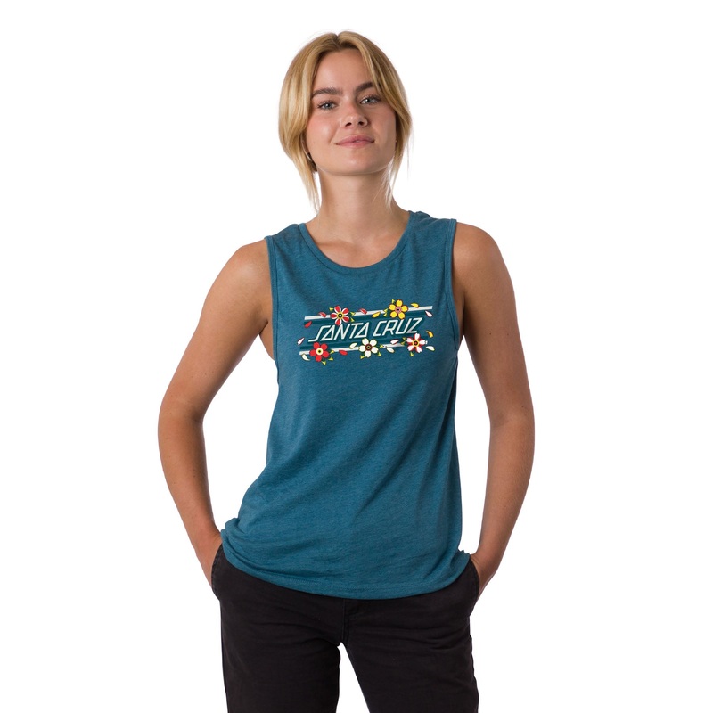 Santa Cruz Women’s Blooming Strip Tank Top – Heather Deep Teal Small Heather Deep Teal