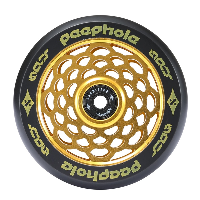 Sacrifice Spy Peephole Wheels 110mm – Black / Gold (x 2 / Sold as a pair)