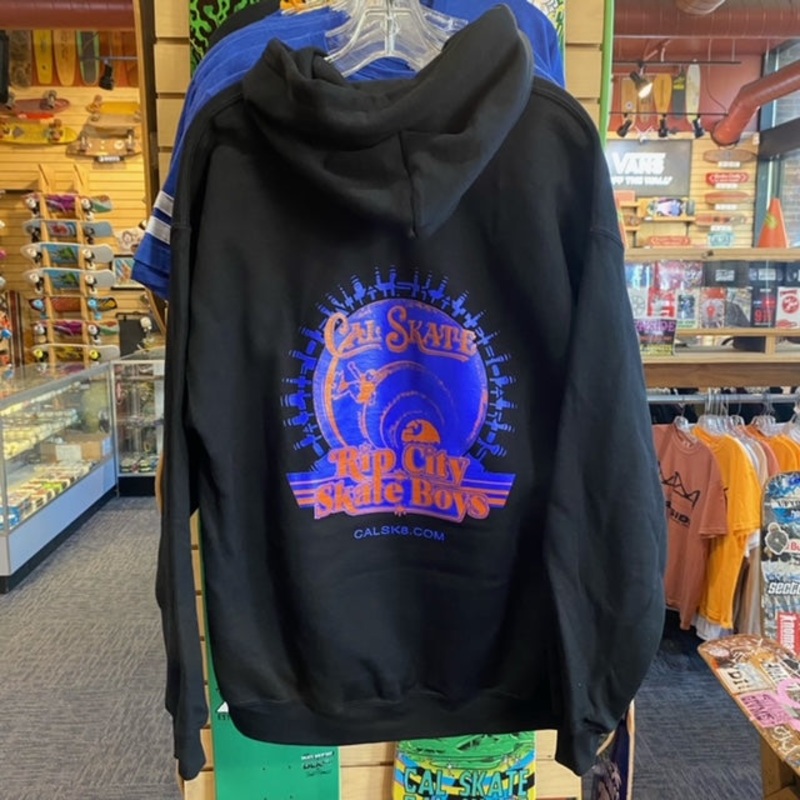 Cal Skate “Rip City Skate Boys- Blue and Orange” Black Hoody Youth Large
