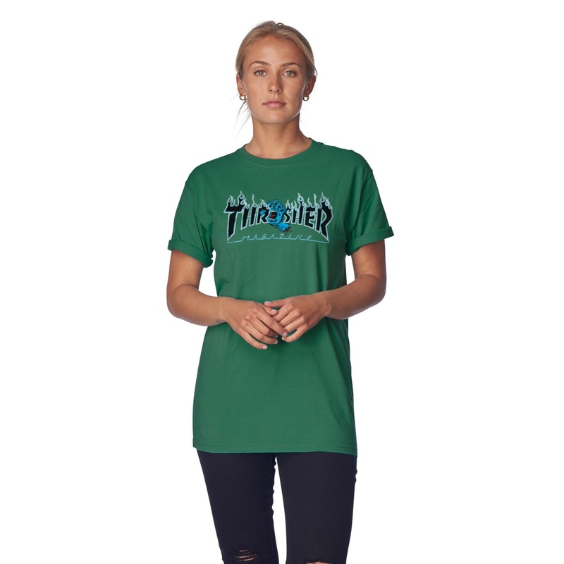 Santa Cruz x Thrasher Screaming Flame Logo S/S Boyfriend T-Shirt X-Small Moss