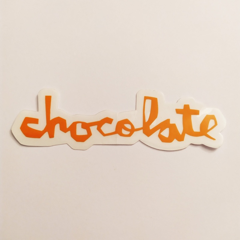 Chocolate Chunk Logo Skateboard Sticker – Orange – 8cm across approx