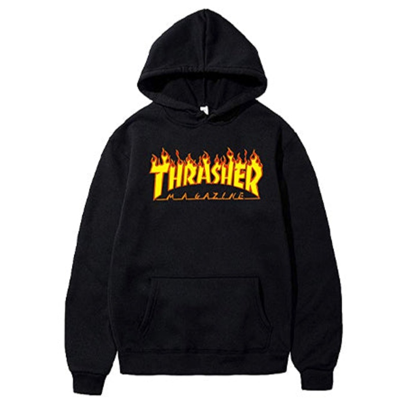 Thrasher Magazine Flame Logo Hooded Sweatshirt Black Small