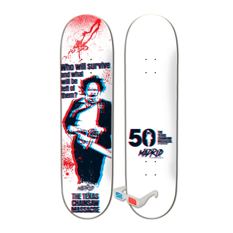 MADRID x TEXAS CHAINSAW MASSACRE SURVIVE STREET SHAPE SKATEBOARD DECK W/3D GLASSES 8.25″