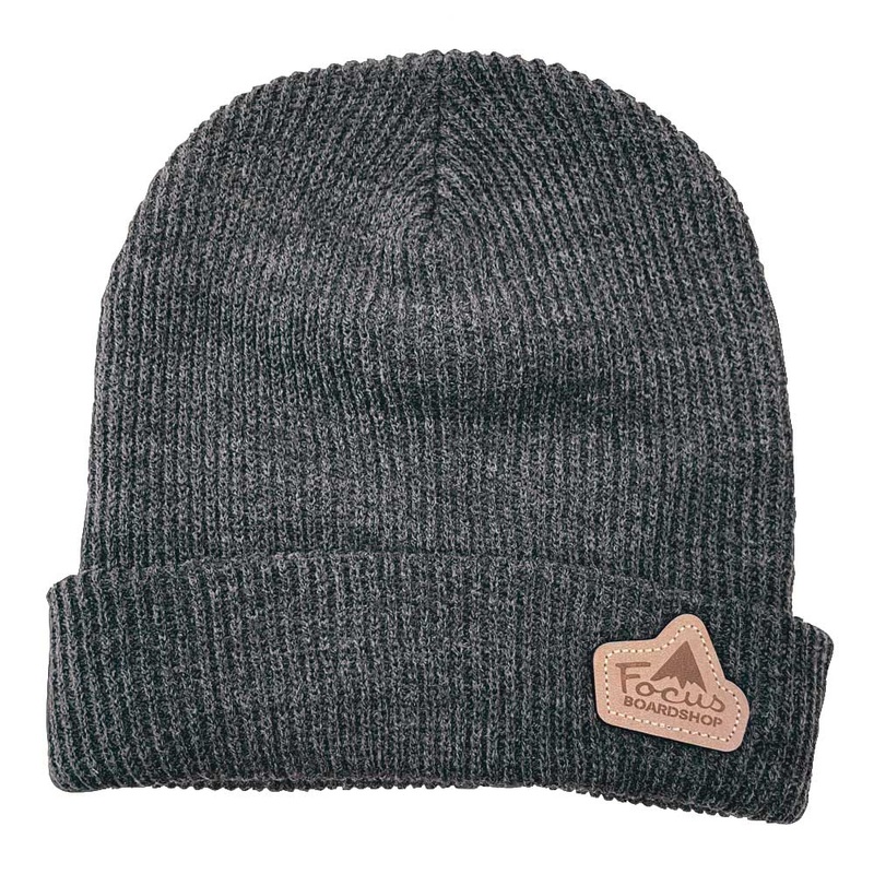 Focus Boardshop Leather Patch Slouch Acrylic Beanie Heather Charcoal