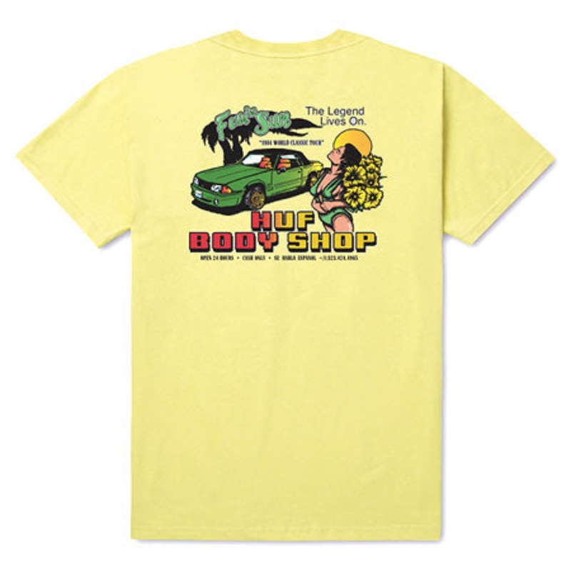 HUF Body Shop T Shirt Sunset Yellow Large