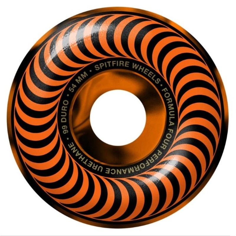 Spitfire Wheels “Formula Four- Classic” Black and Orange Swirl 54MM/99A Wheels