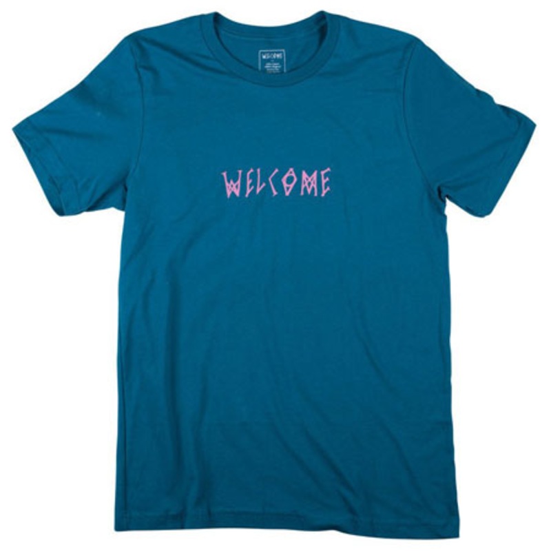 Welcome Skateboards Scrawl T Shirt Blue/ Pink Small