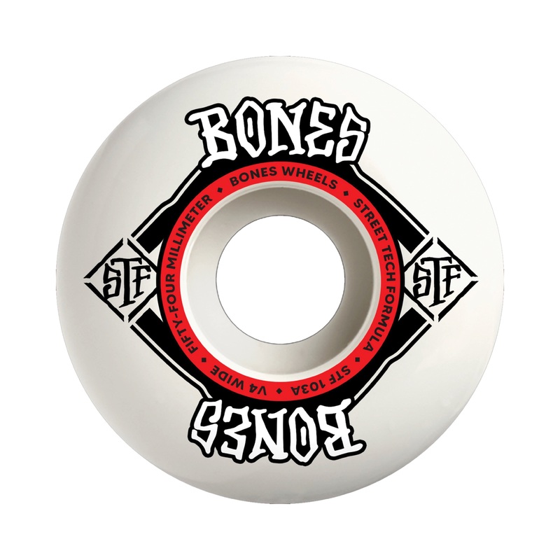 Bones STF V4 Square Logo 54mm 103a White/Red Skateboard Wheels 54mm Duro 103a Wide