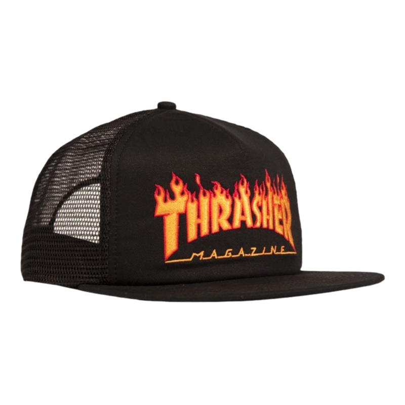 Thrasher Embroidered Flame Logo Mesh Cap (Black) OS Black