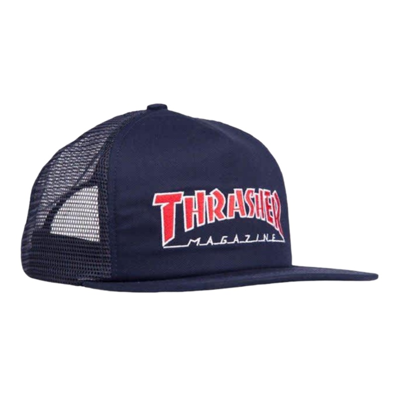 THRASHER EMBROIDERED OUTLINED MESH HAT – NAVY OS Navy