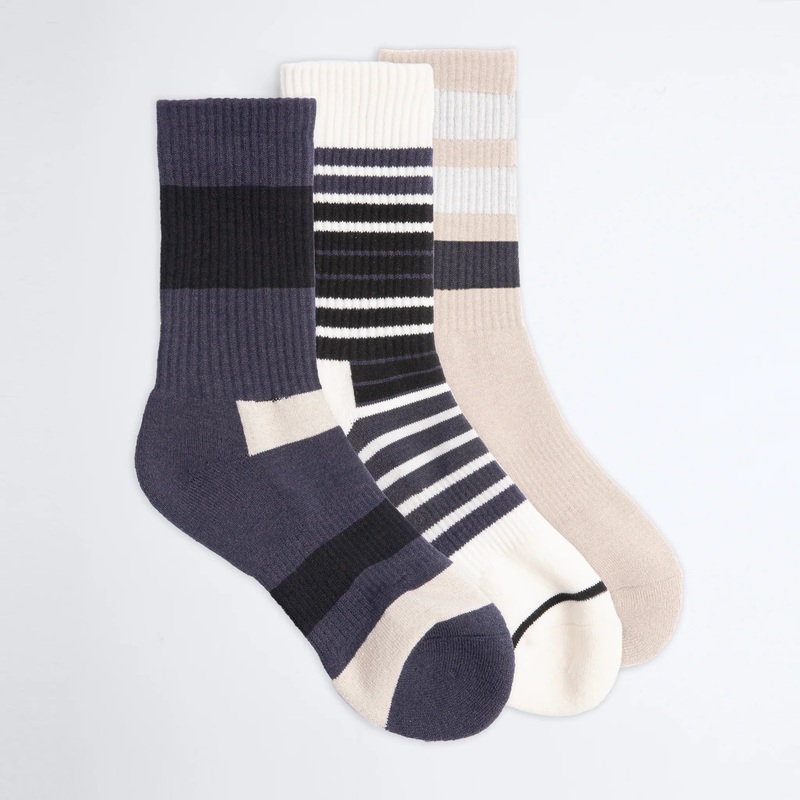 Coal Everyday Crew 3 Pack Stripe Socks Navy/Brown/Bos LG/XL