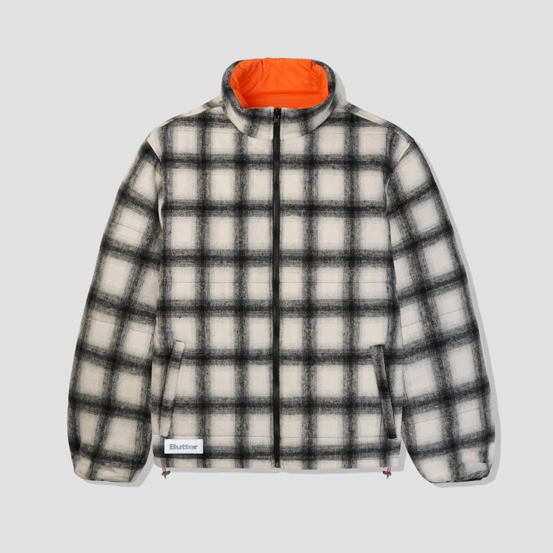 Butter Goods Reversible Plaid Puffer Jacket White / Orange Small