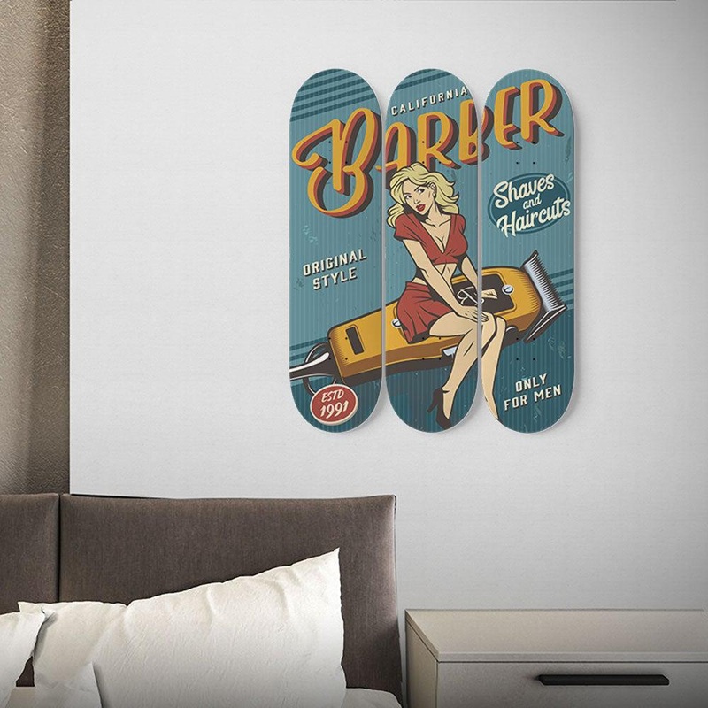 Fantastic Vintage Barber Illustration Skateboard Wall Art