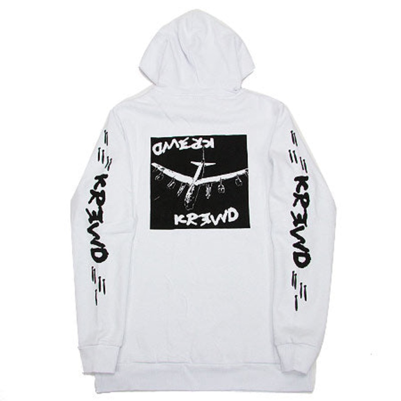 KR3W (Krew) Fergus Bomber Pullover Hooded Sweatshirt White Medium