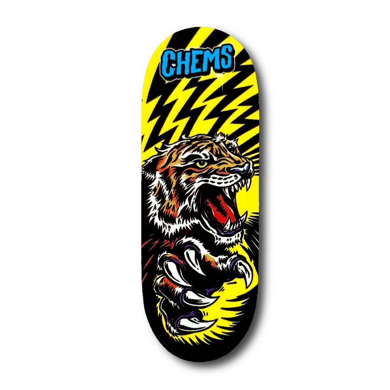 Chems Yellow Background Orange Tiger Fingerboard Deck 29mm Mid-Pro Popsicle