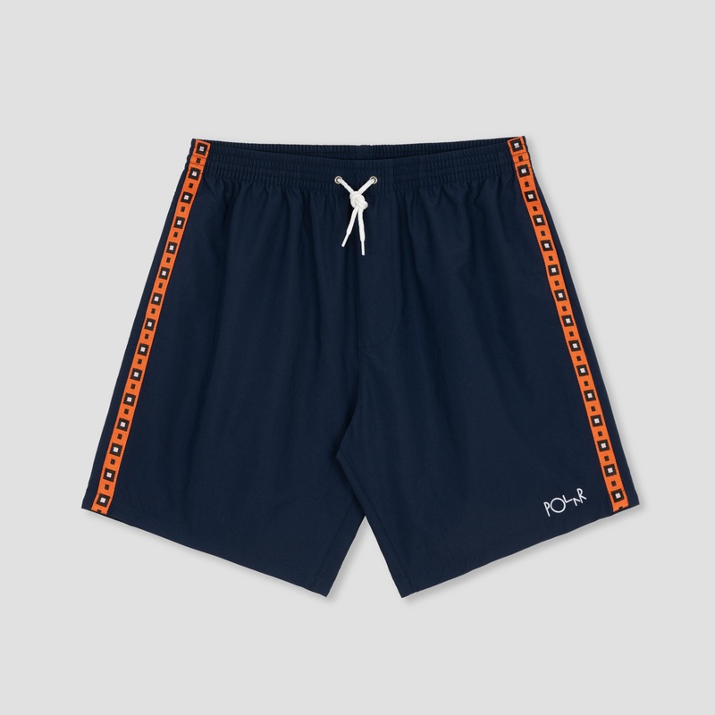 Polar Skate Co Swim Shorts Square Stripe Navy / Orange Small