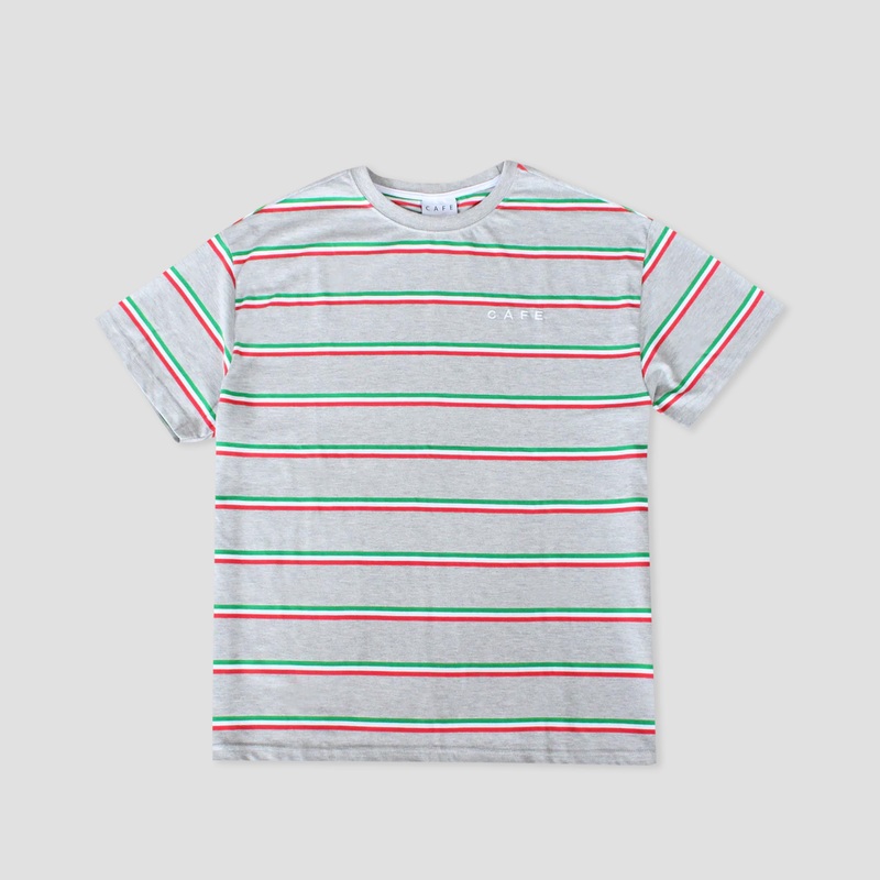 Skateboard Cafe Stripe T-Shirt Grey Green Small
