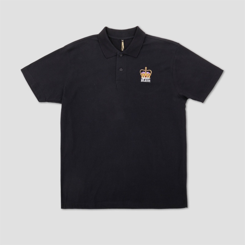 Slam City Skates Crown Embroidered Polo Black Small