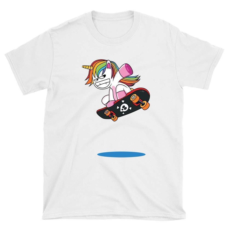 Funny Unicorn Skateboard T-Shirt S White