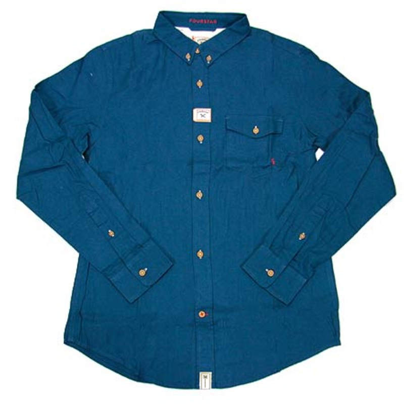 Fourstar Overdye Twill Long Sleeve Button-Up Shirt Washed Indigo Extra Large