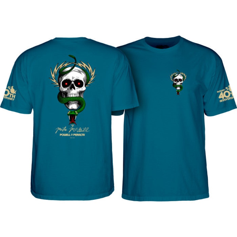 POWELL PERALTA McGILL “SKULL & SNAKE 40TH ANN OF THE McTWIST” T-SHIRT Small Galapasgos Blue