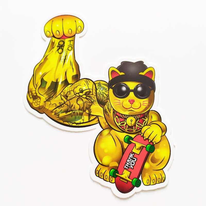 Thank You Skateboard Sticker – Lucky Cat – 10cm high approx
