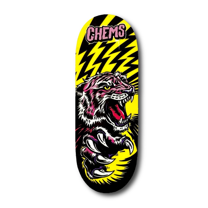 Chems Yellow Background Pink Tiger Fingerboard Deck 29mm Mid-Pro Popsicle