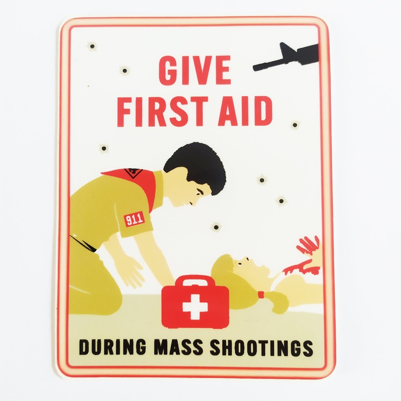 StrangeLove Skate Sticker – “Give First Aid During Mass Shootings”