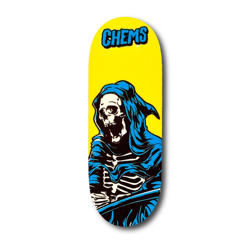 Chems Yellow Blue Reaper Fingerboard Deck 29mm Mid-Pro Popsicle
