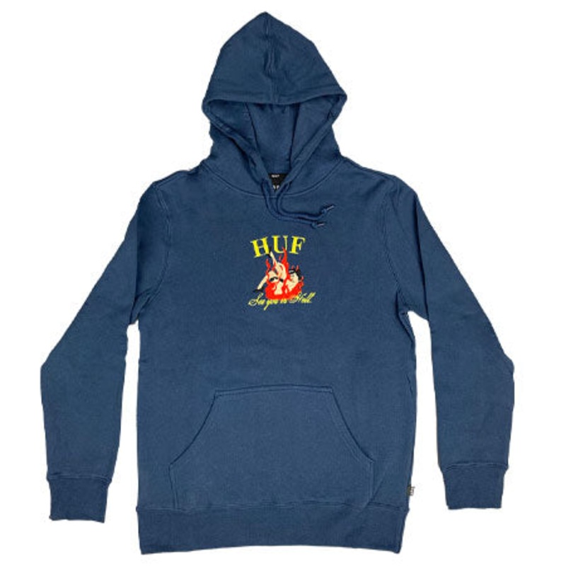 HUF See You In Hell Hooded Embroidered Sweatshirt Insignia Blue Medium